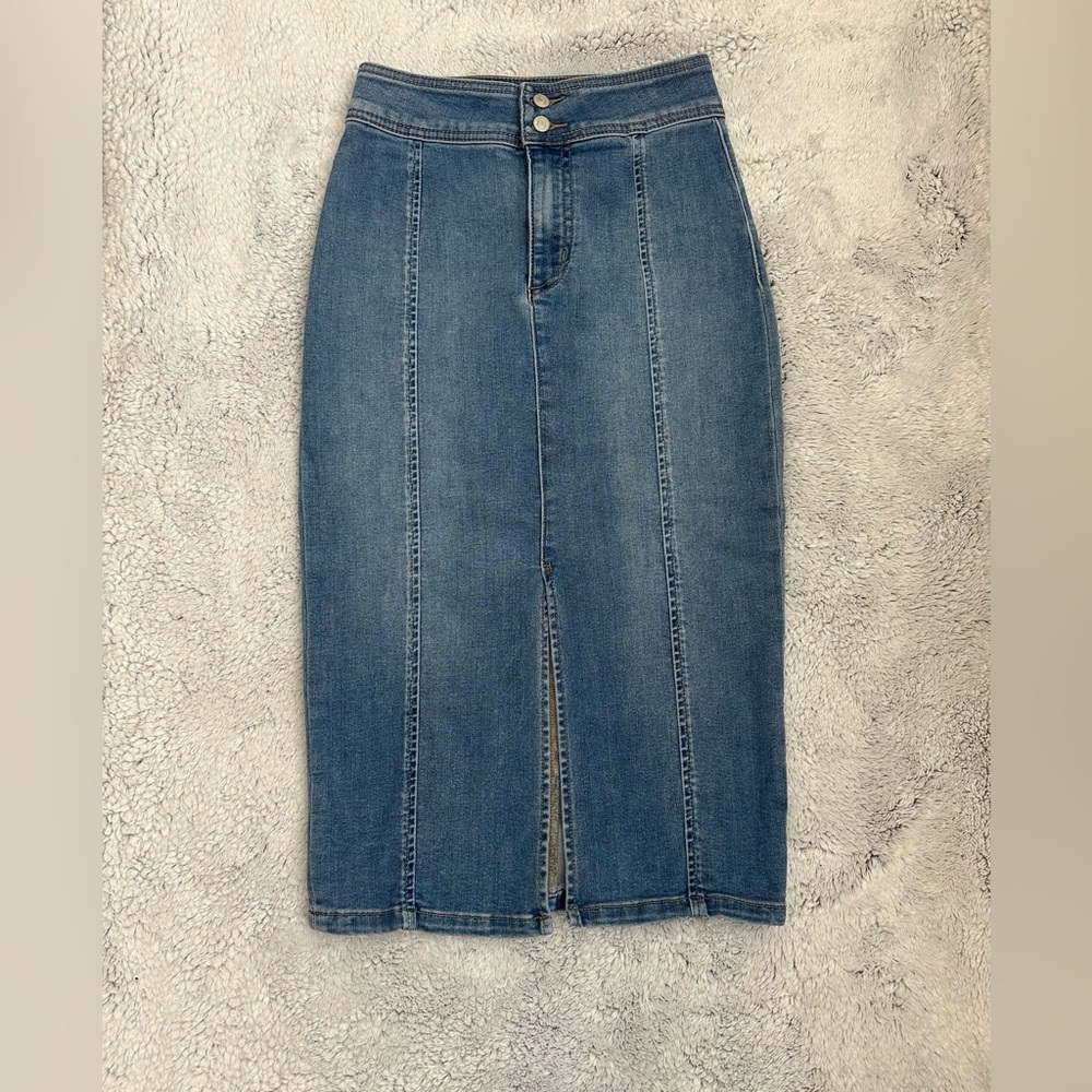 Blue Denim Midi Skirt